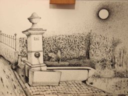 Fontaine (dessin à l&#039;encre aux points) 
